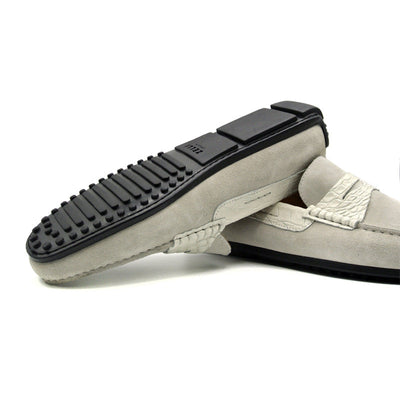 Zelli Italia Men's 31-160-WHT MONZA Sueded Calfskin with Crocodile Driver, White