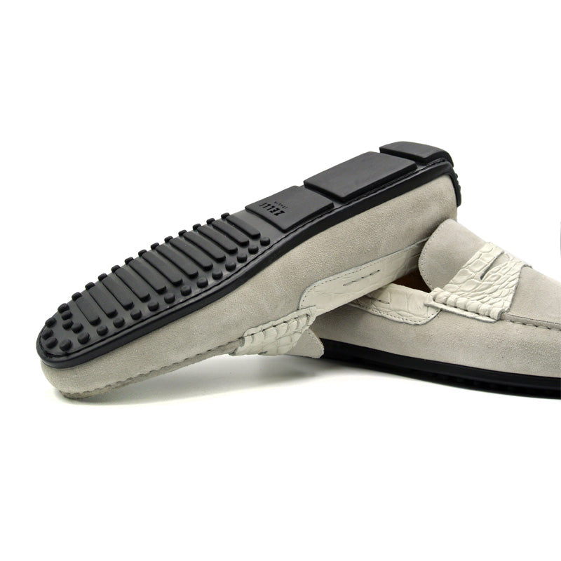 Zelli Italia Men's 31-160-WHT MONZA Sueded Calfskin with Crocodile Driver, White