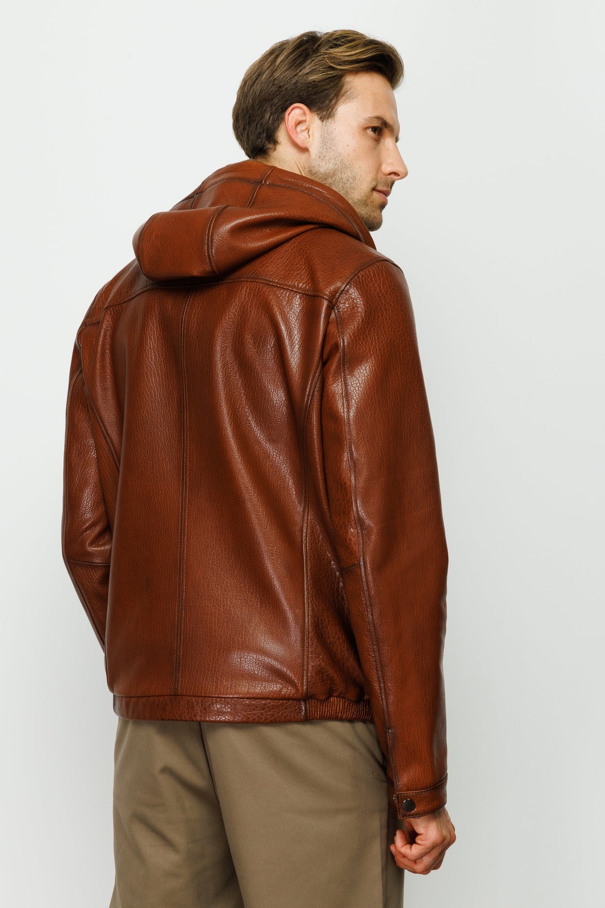 Vinci Leather The Byron Ribi Brown Leather Men Jacket – product view 6