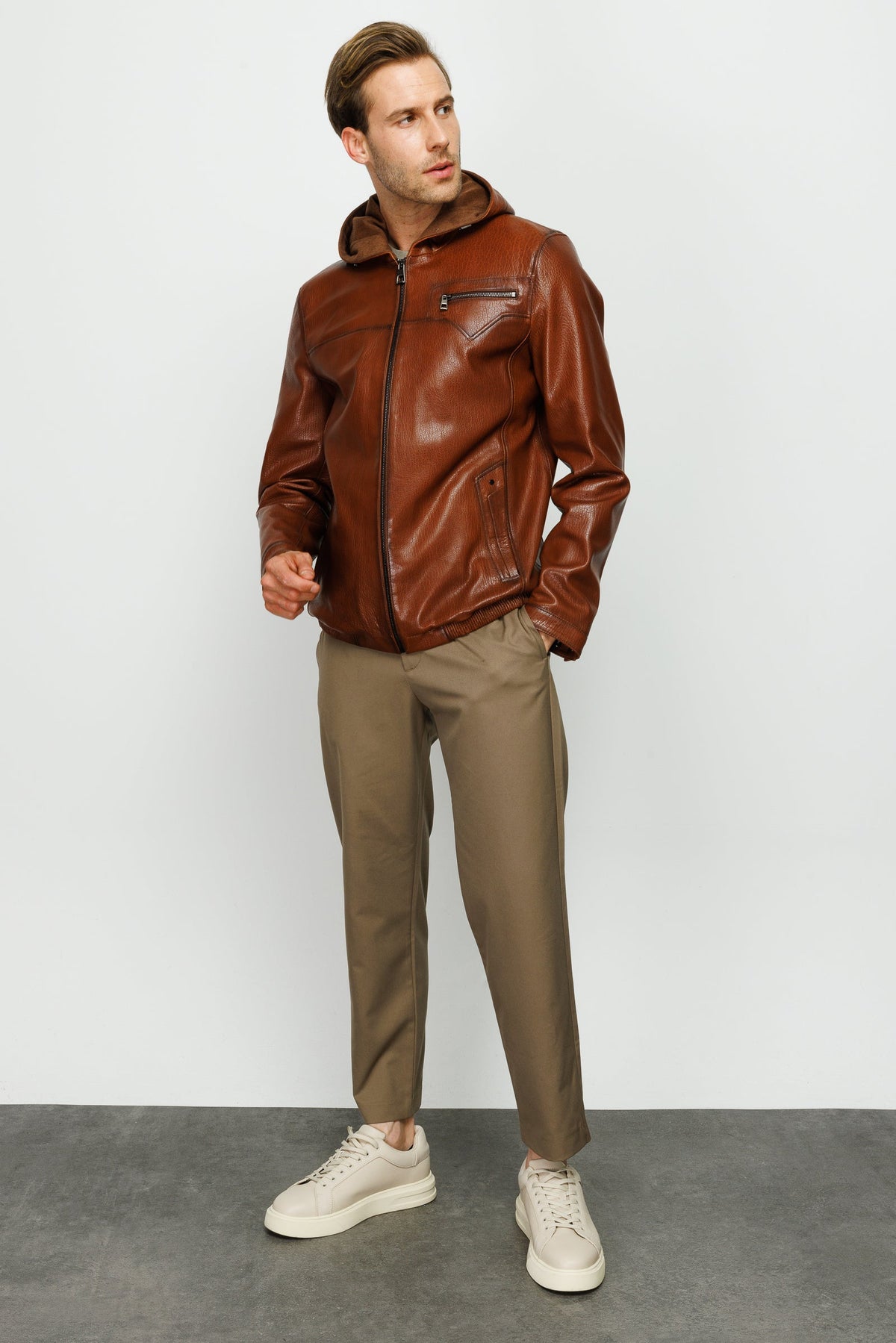 Vinci Leather The Byron Ribi Brown Leather Men Jacket – product view 7