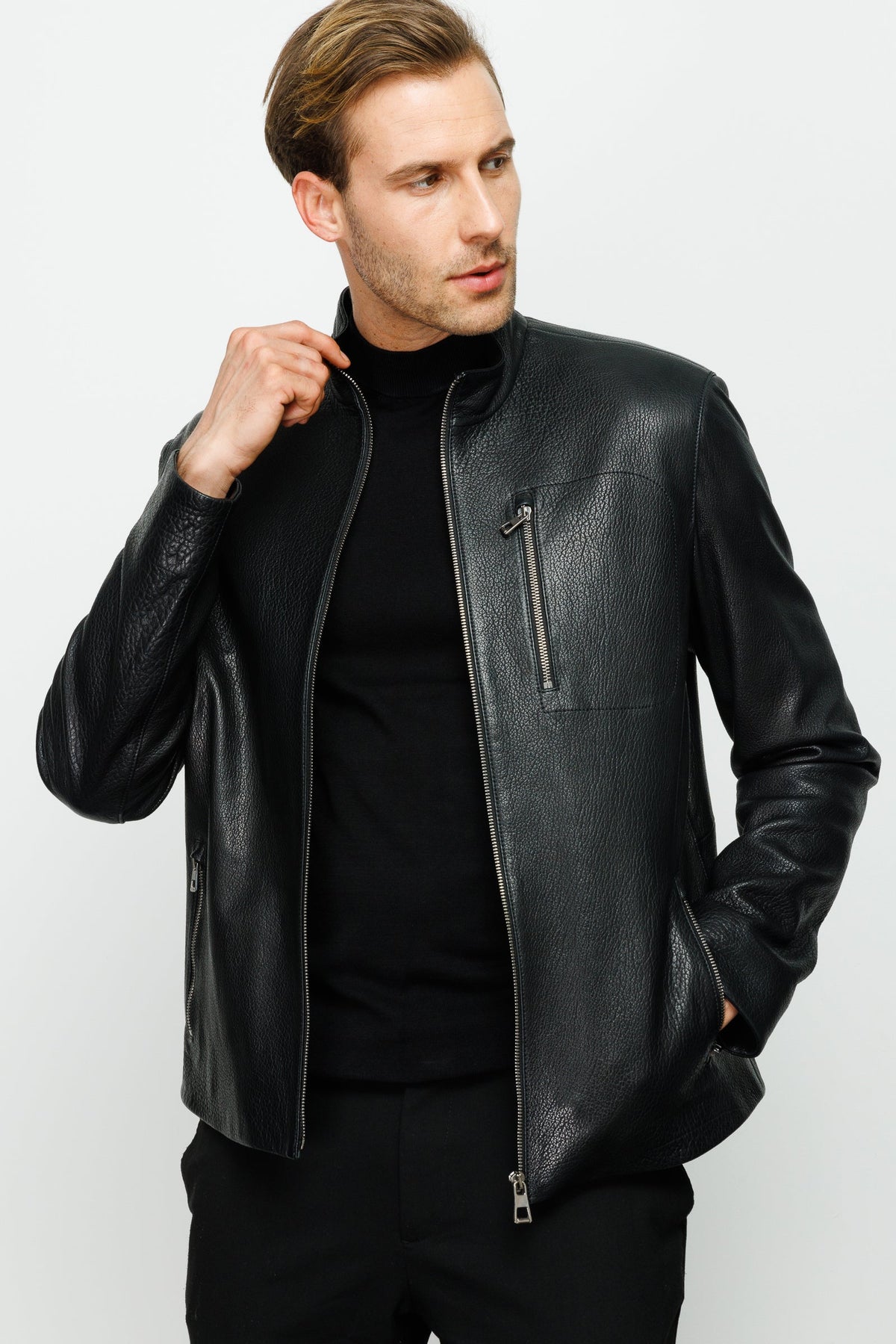 Vinci Leather The Blanchard Black Leather Men Jacket – product view 2