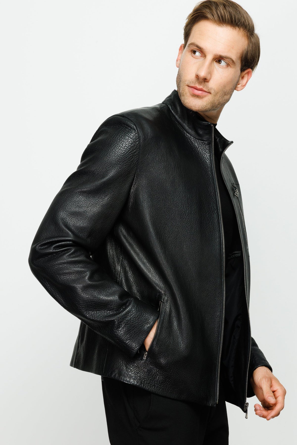 Vinci Leather The Blanchard Black Leather Men Jacket – product view 3