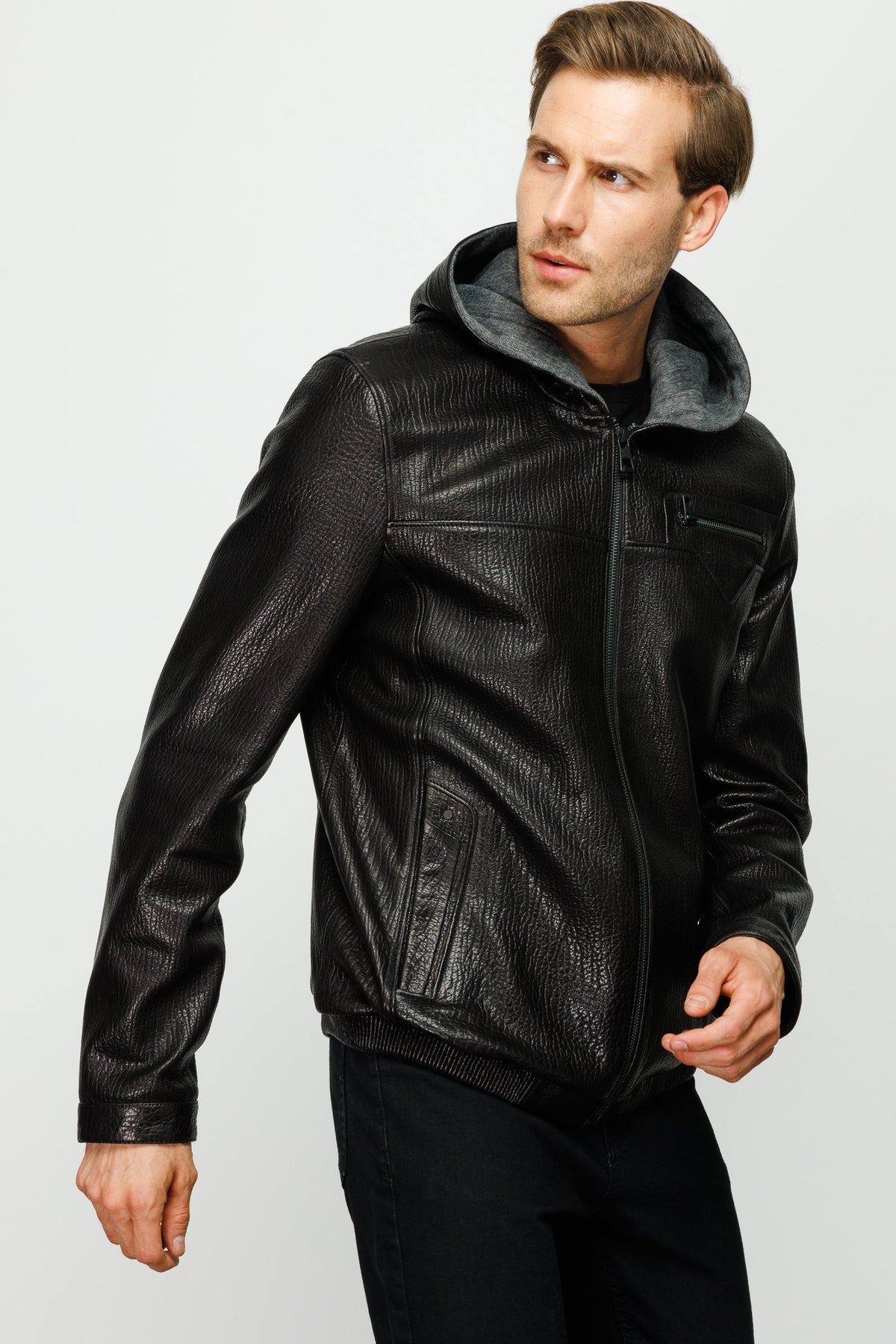 Vinci Leather The Byron Ribi Black Leather Men Jacket – product view 1