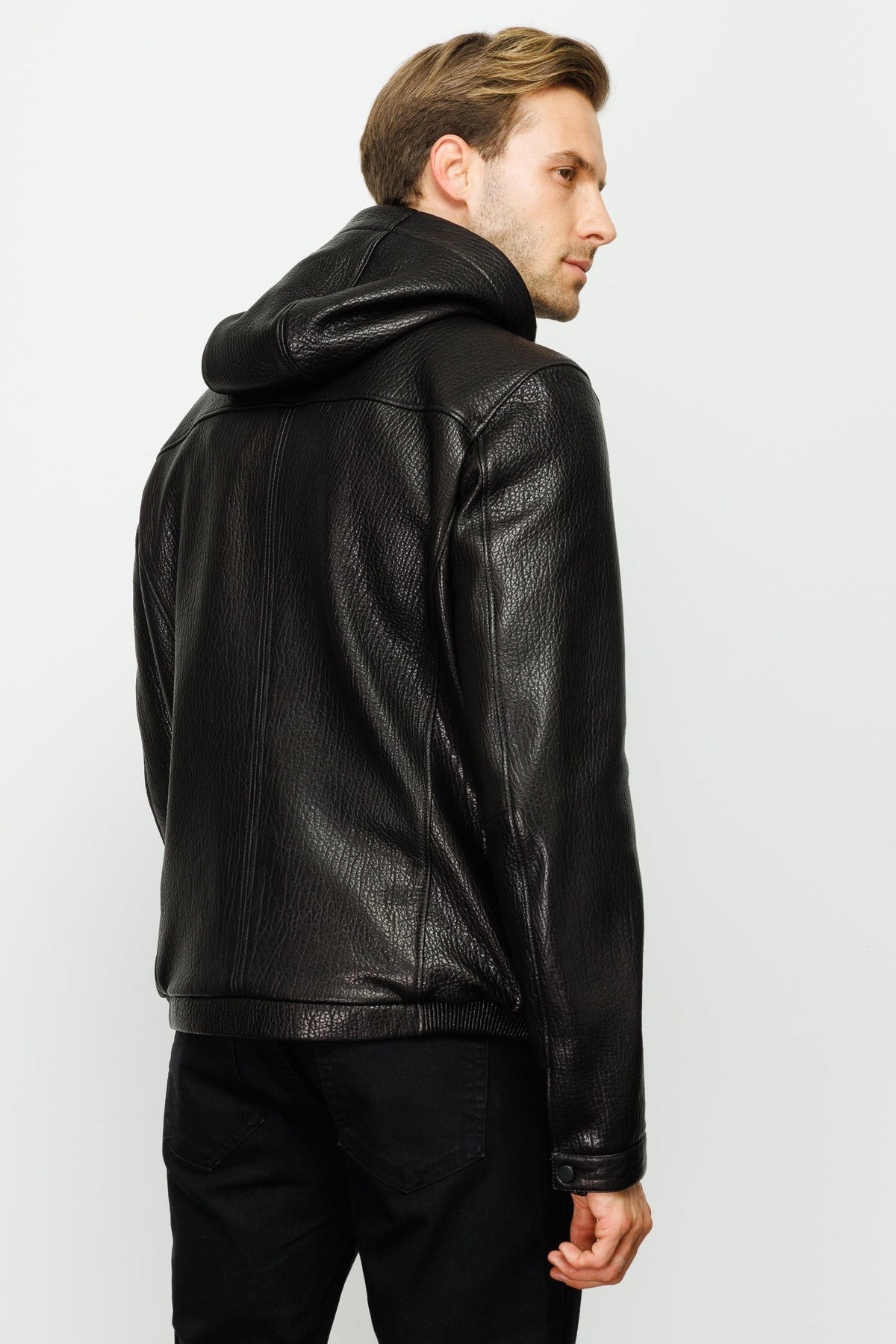 Vinci Leather The Byron Ribi Black Leather Men Jacket – product view 2