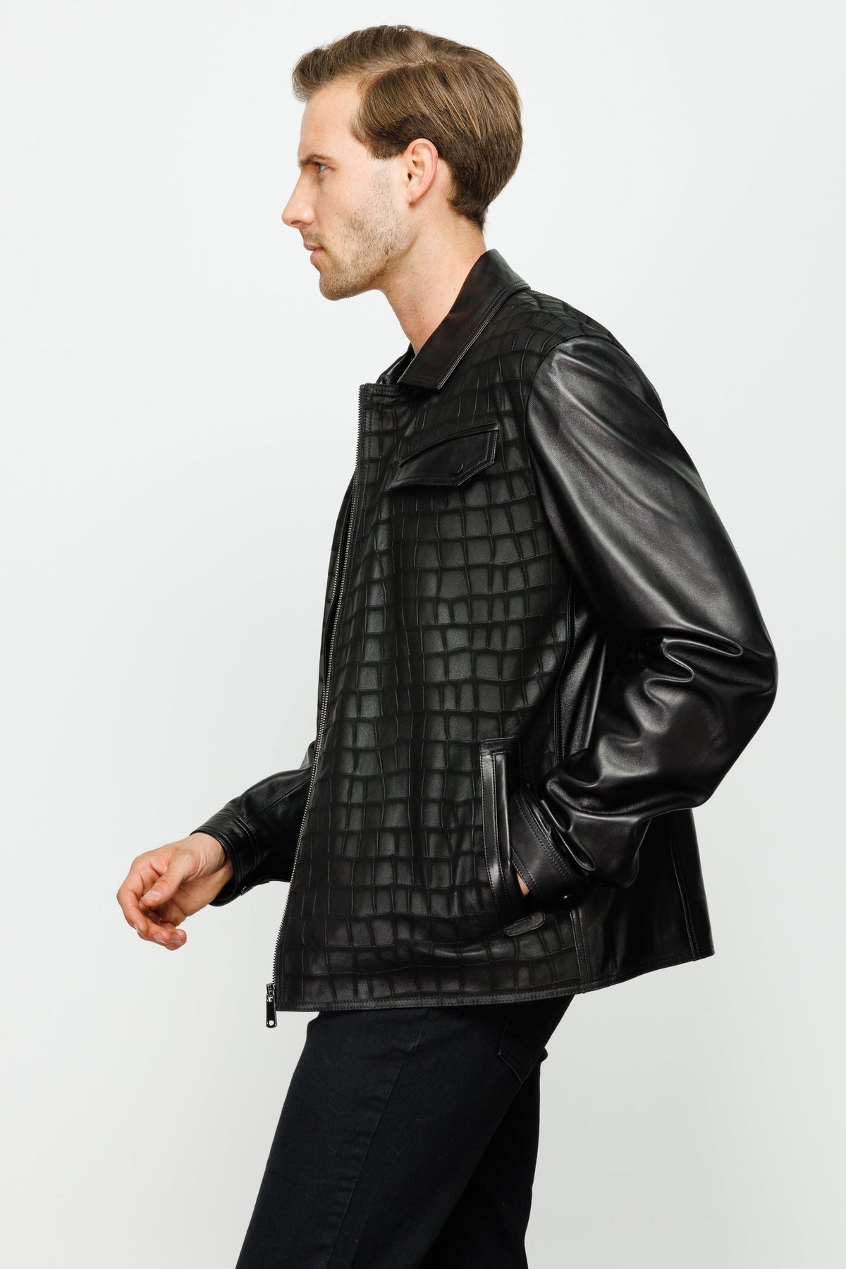 Vinci Leather The Emerson Black Leather Men Jacket – product view 2