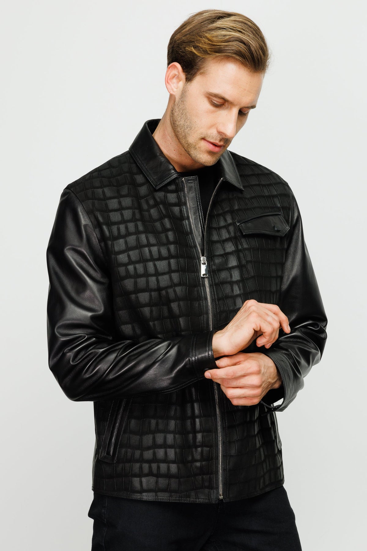 Vinci Leather The Emerson Black Leather Men Jacket – product view 5