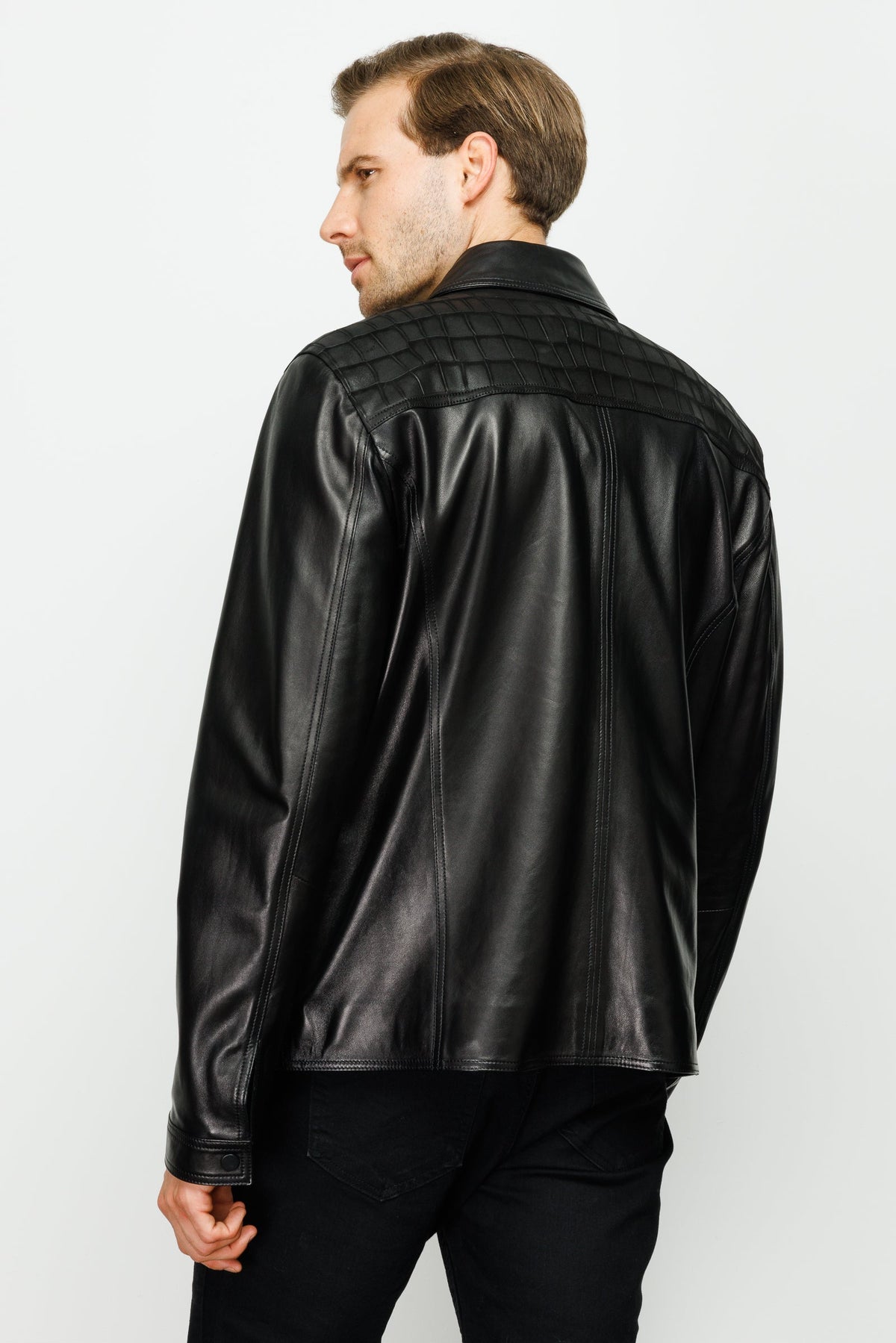 Vinci Leather The Emerson Black Leather Men Jacket – product view 4