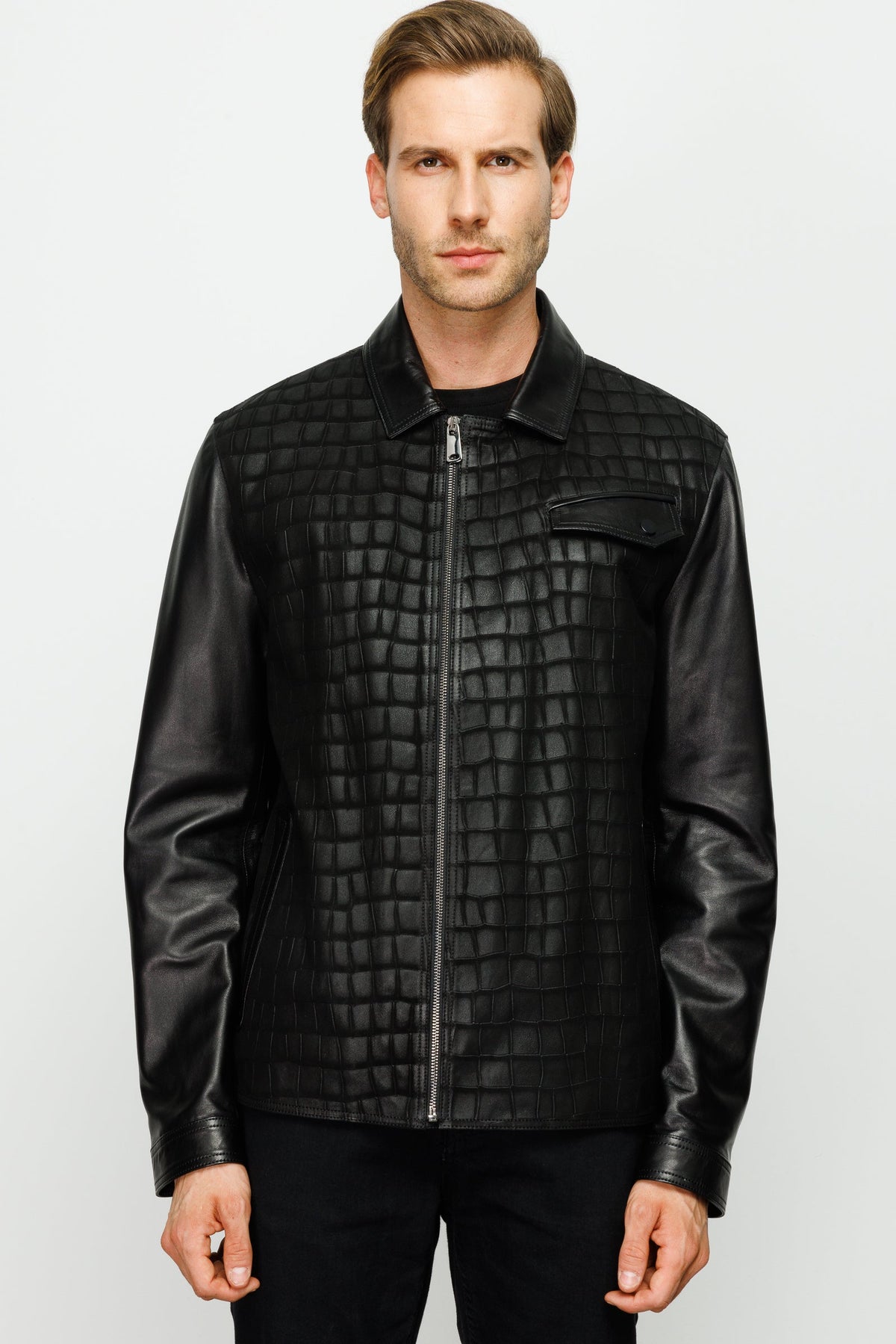 Vinci Leather The Emerson Black Leather Men Jacket – product view 7
