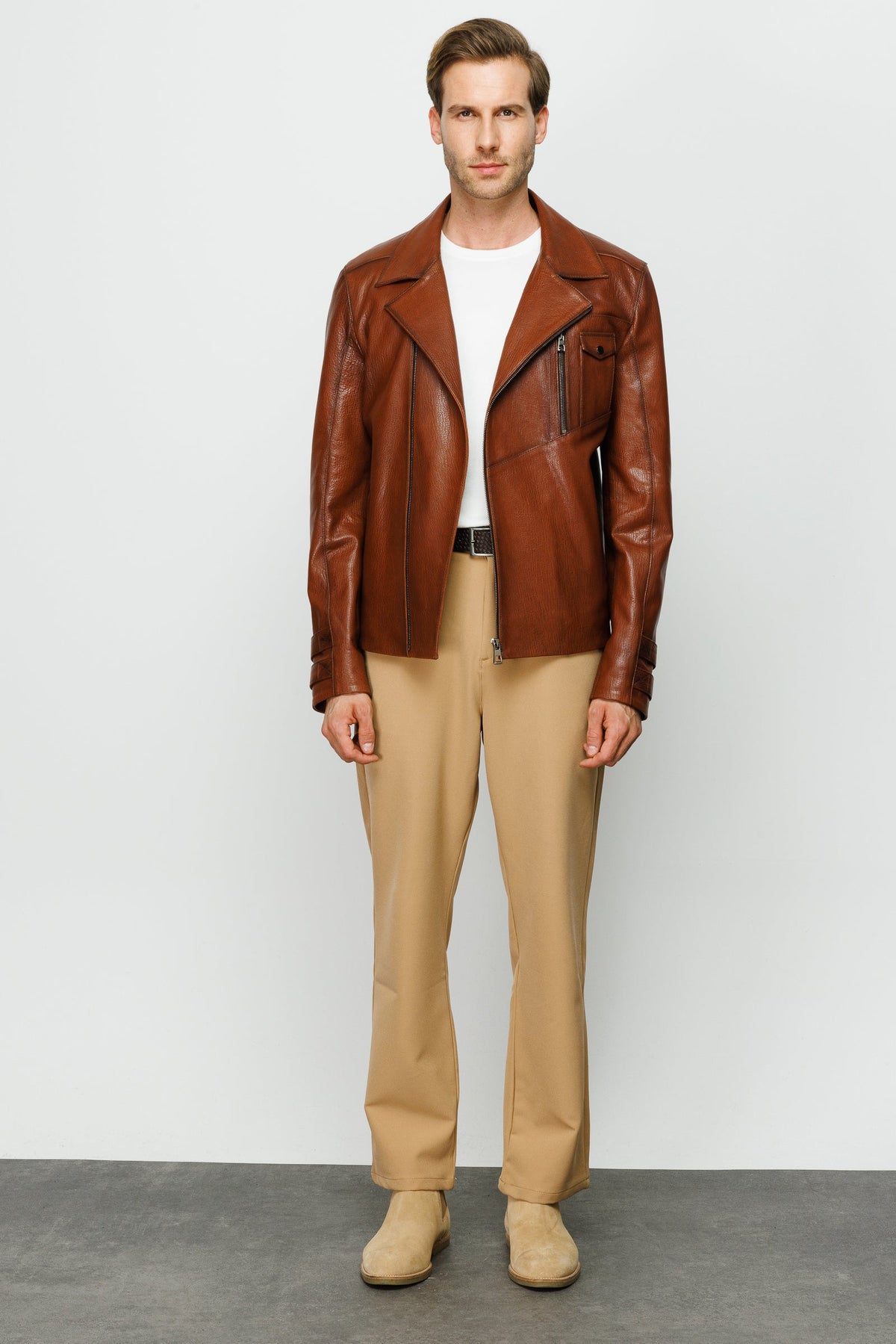 Vinci Leather The Monola Tan Leather Men Jacket – product view 9