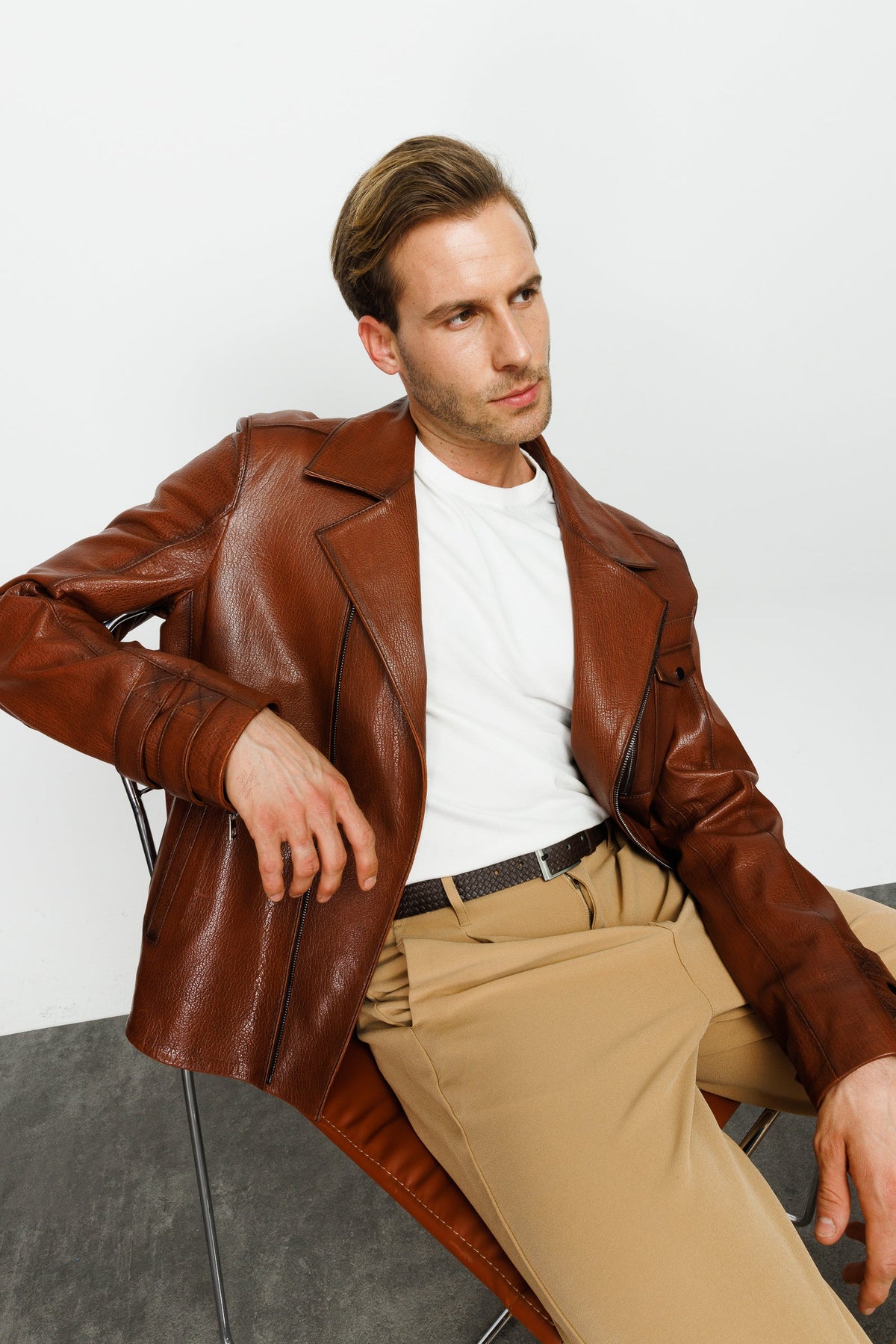 Vinci Leather The Monola Tan Leather Men Jacket – product view 4
