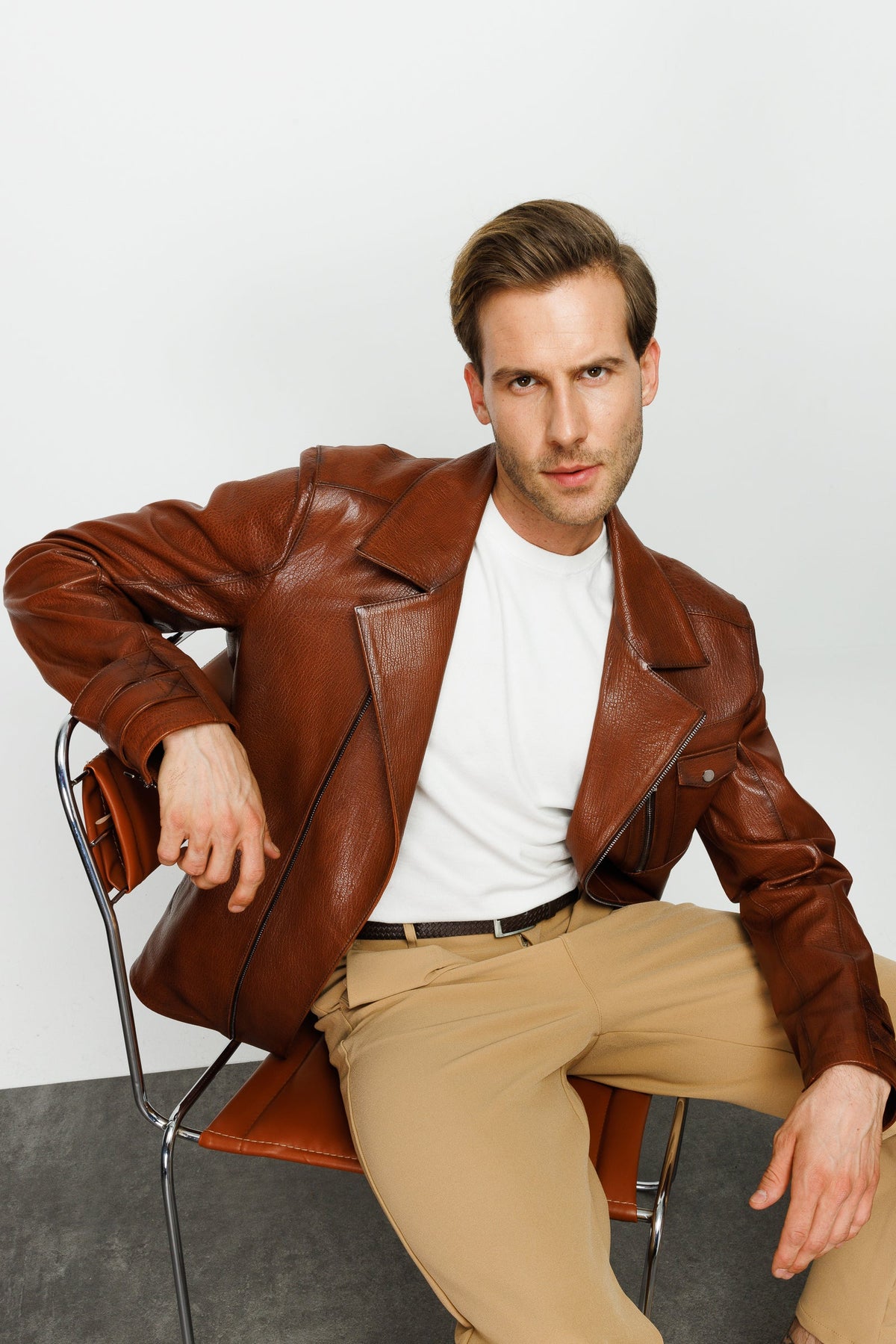 Vinci Leather The Monola Tan Leather Men Jacket – product view 7