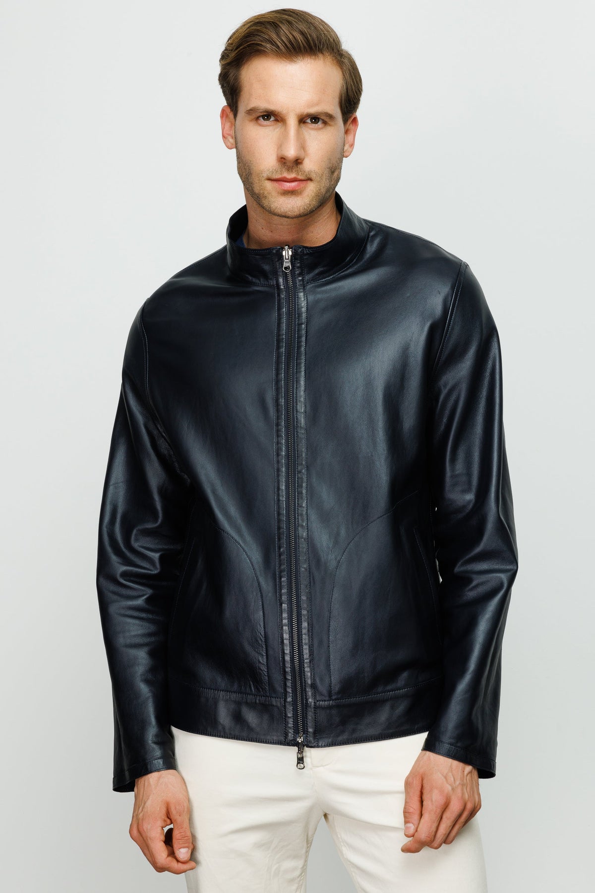 Vinci Leather The Del Rio Dark Blue Leather Men Jacket – product view 3
