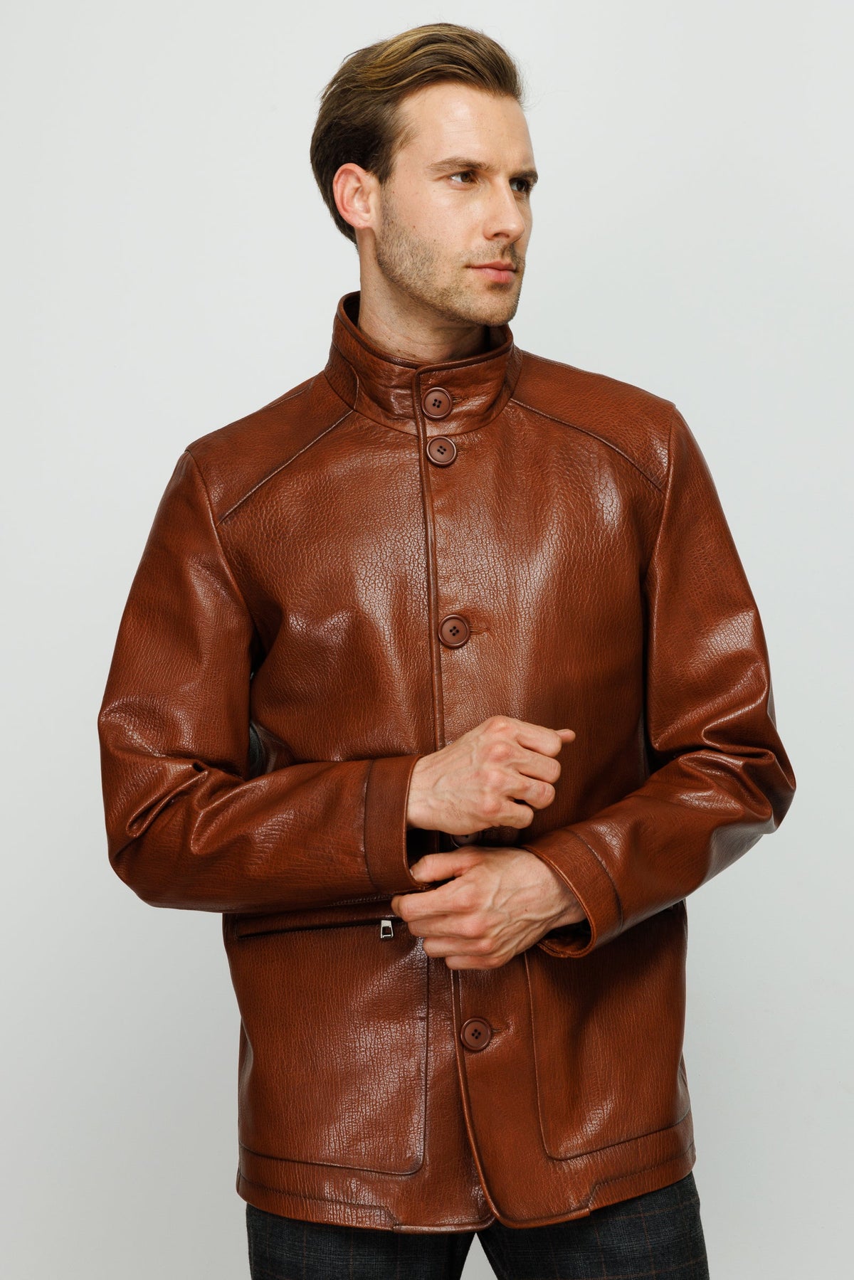 Vinci Leather The Barclay Brown Leather Men Jacket – product view 1