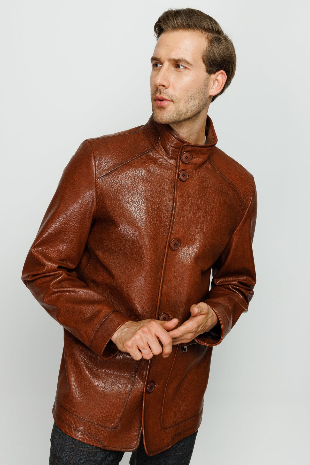 Vinci Leather The Barclay Brown Leather Men Jacket – product view 4