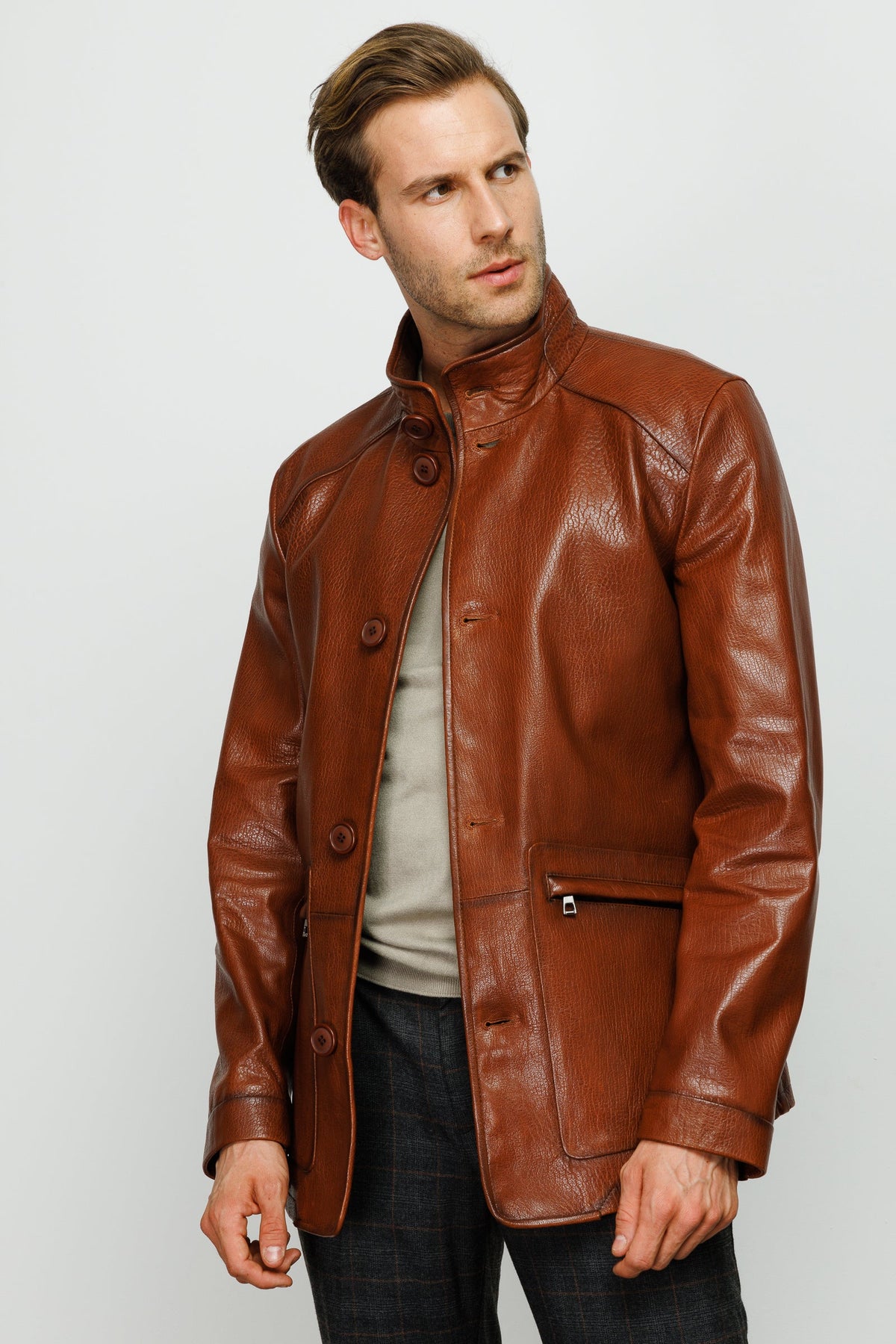 Vinci Leather The Barclay Brown Leather Men Jacket – product view 8