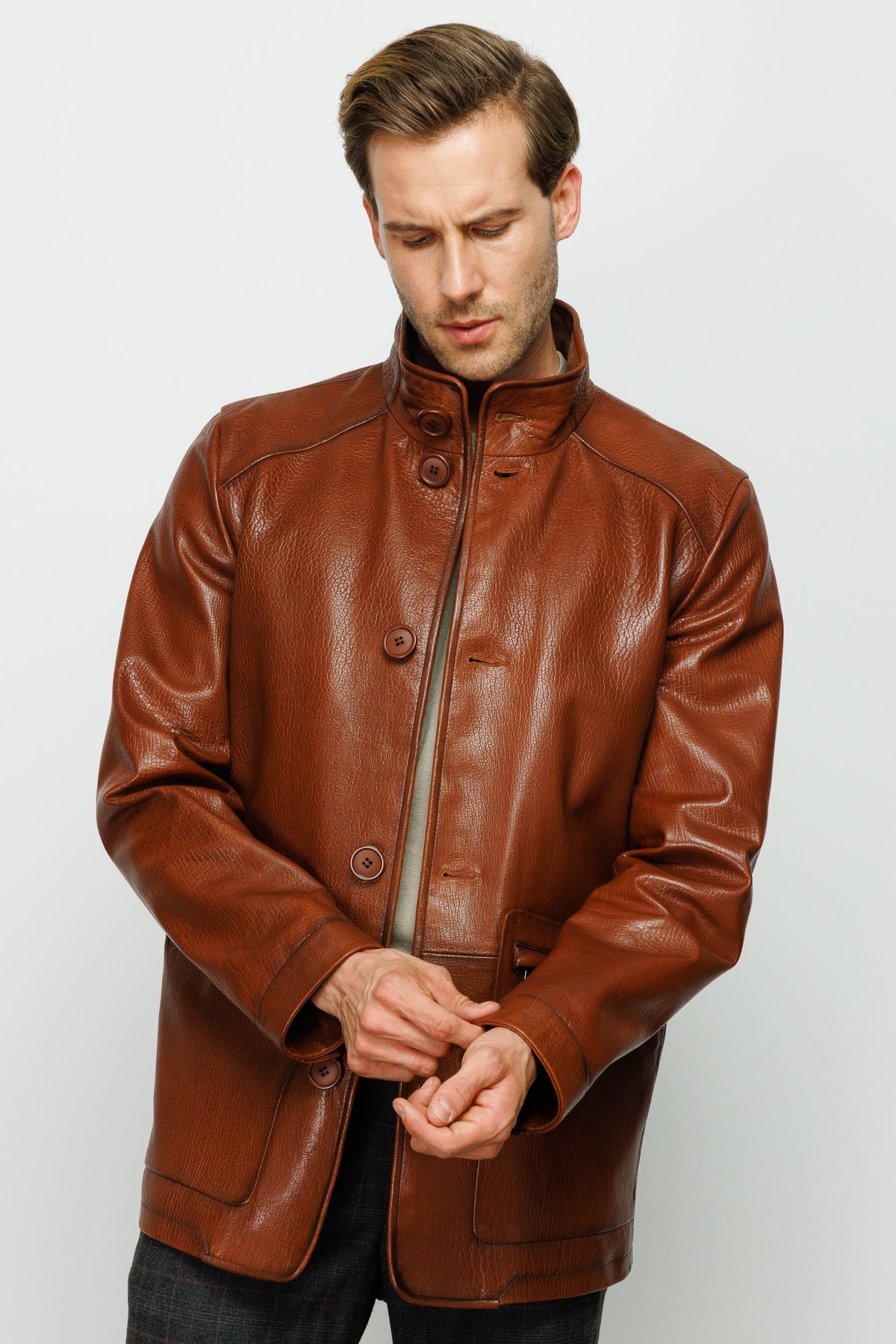 Vinci Leather The Barclay Brown Leather Men Jacket – product view 9