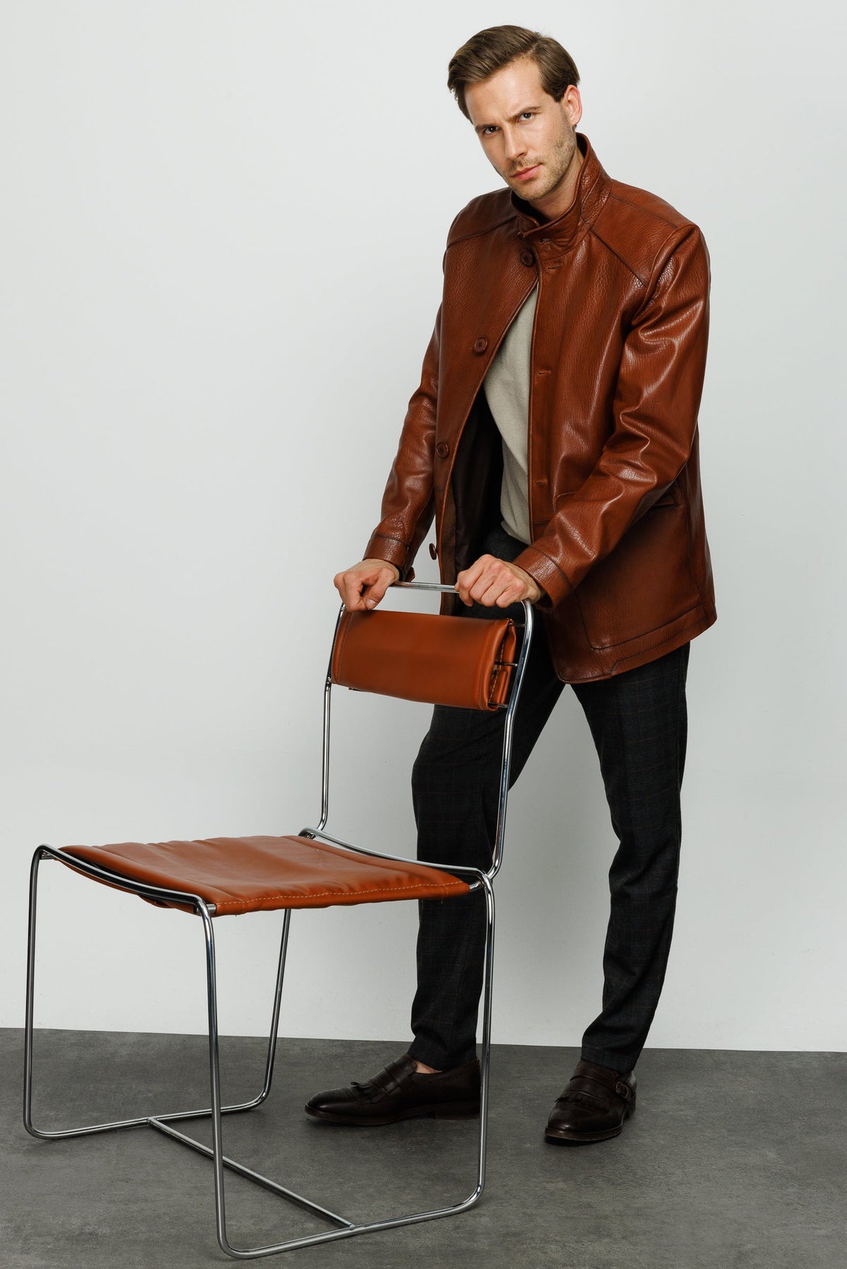 Vinci Leather The Barclay Brown Leather Men Jacket – product view 10