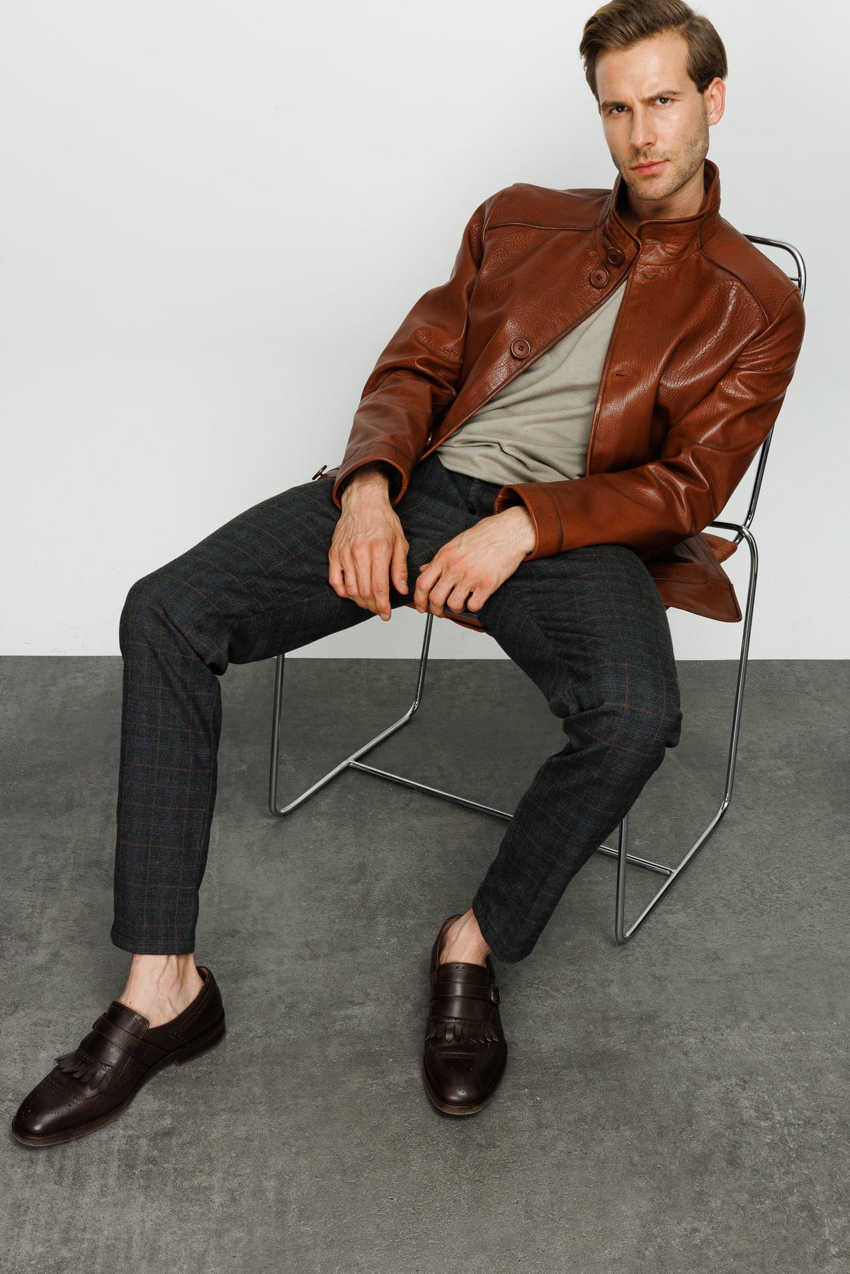 Vinci Leather The Barclay Brown Leather Men Jacket – product view 11