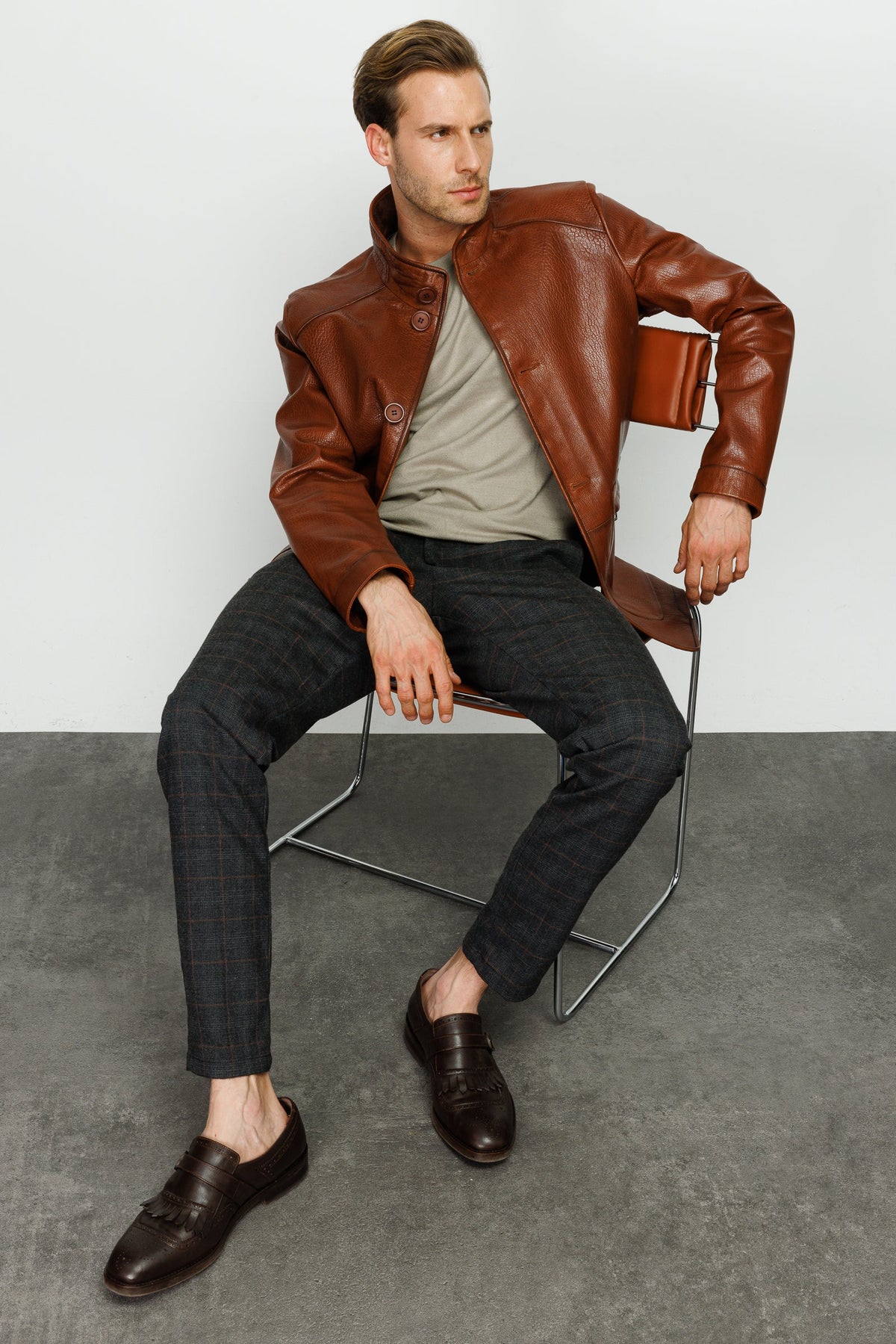 Vinci Leather The Barclay Brown Leather Men Jacket – product view 12