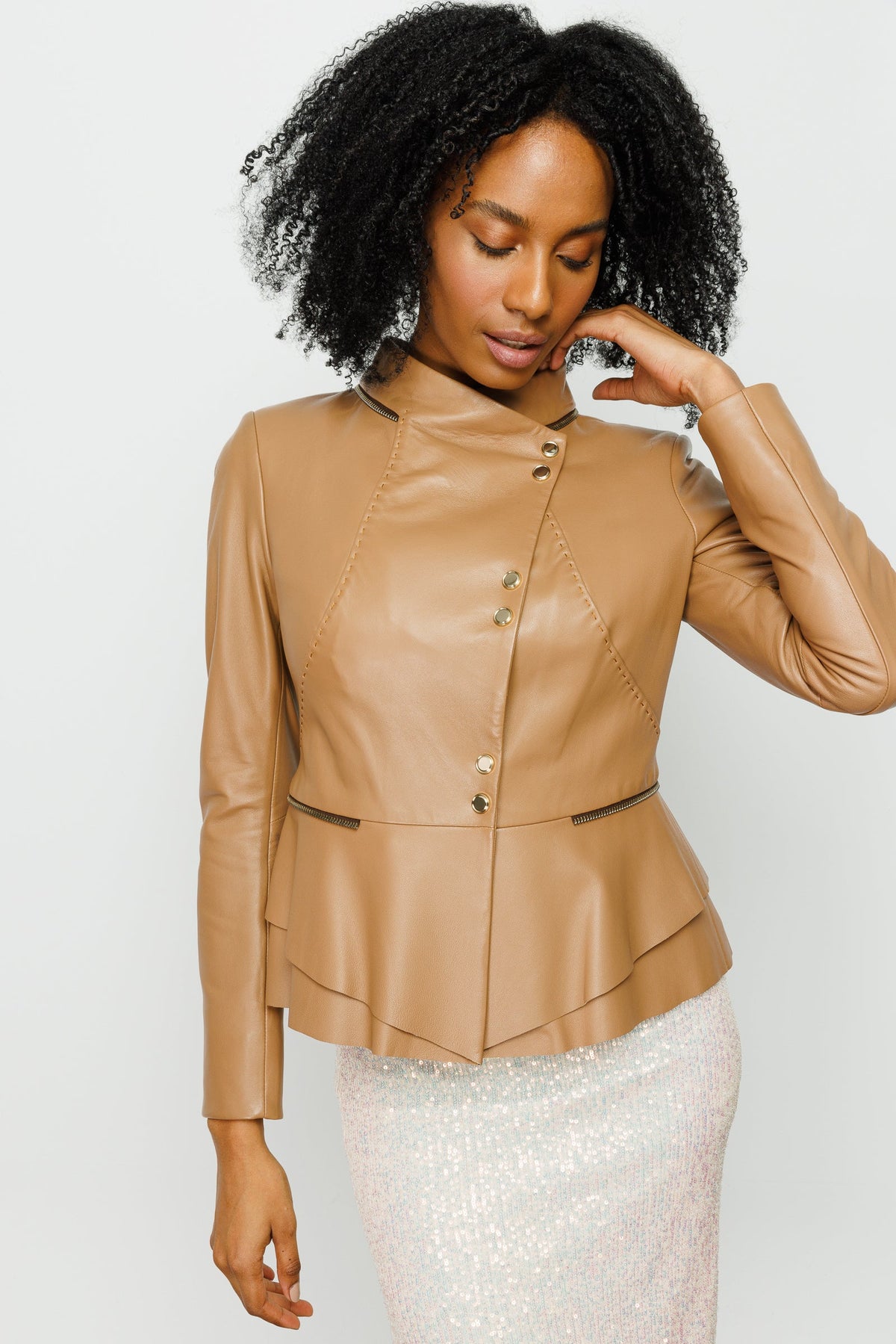 Vinci Leather The Olmetti Tan Leather Women Jacket – product view 1