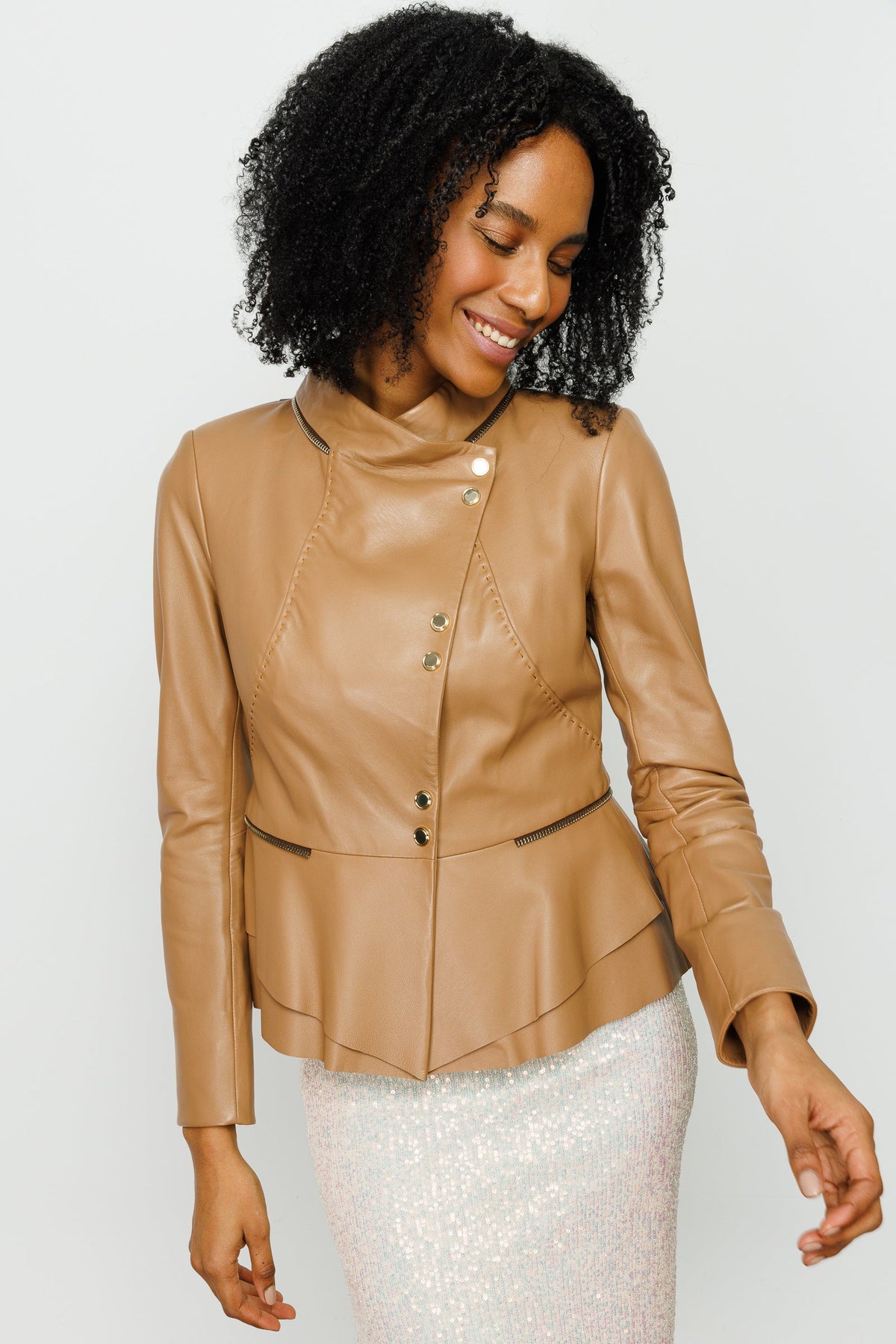 Vinci Leather The Olmetti Tan Leather Women Jacket – product view 6