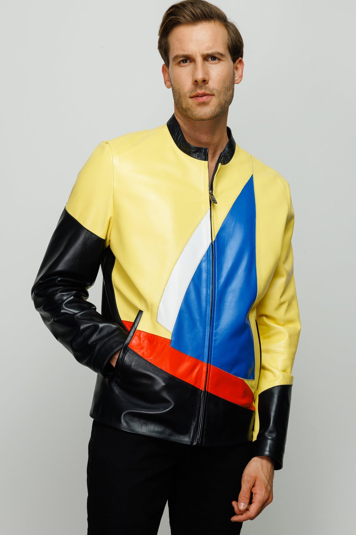 Vinci Leather The Galt Yellow Leather Men Jacket – product view 1