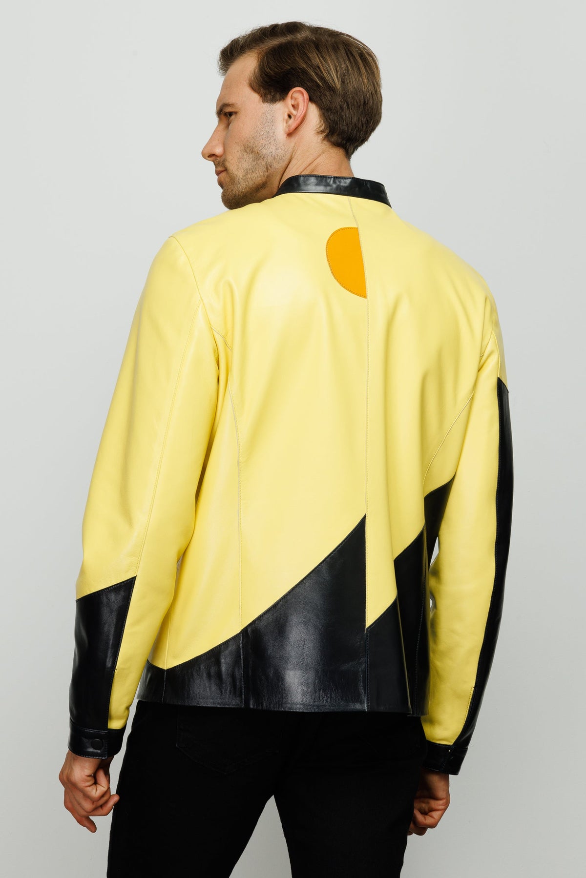 Vinci Leather The Galt Yellow Leather Men Jacket – product view 3