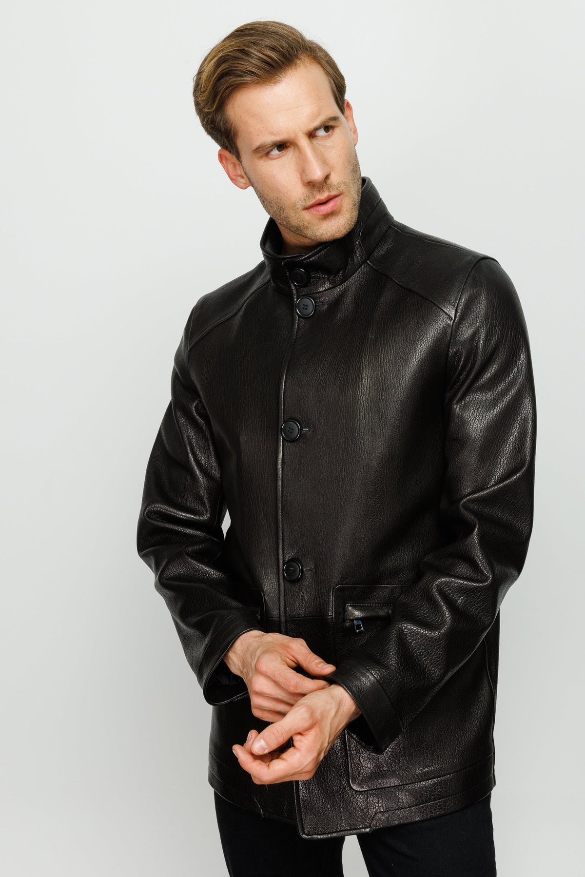 Vinci Leather The Barclay Black Leather Men Jacket – product view 6
