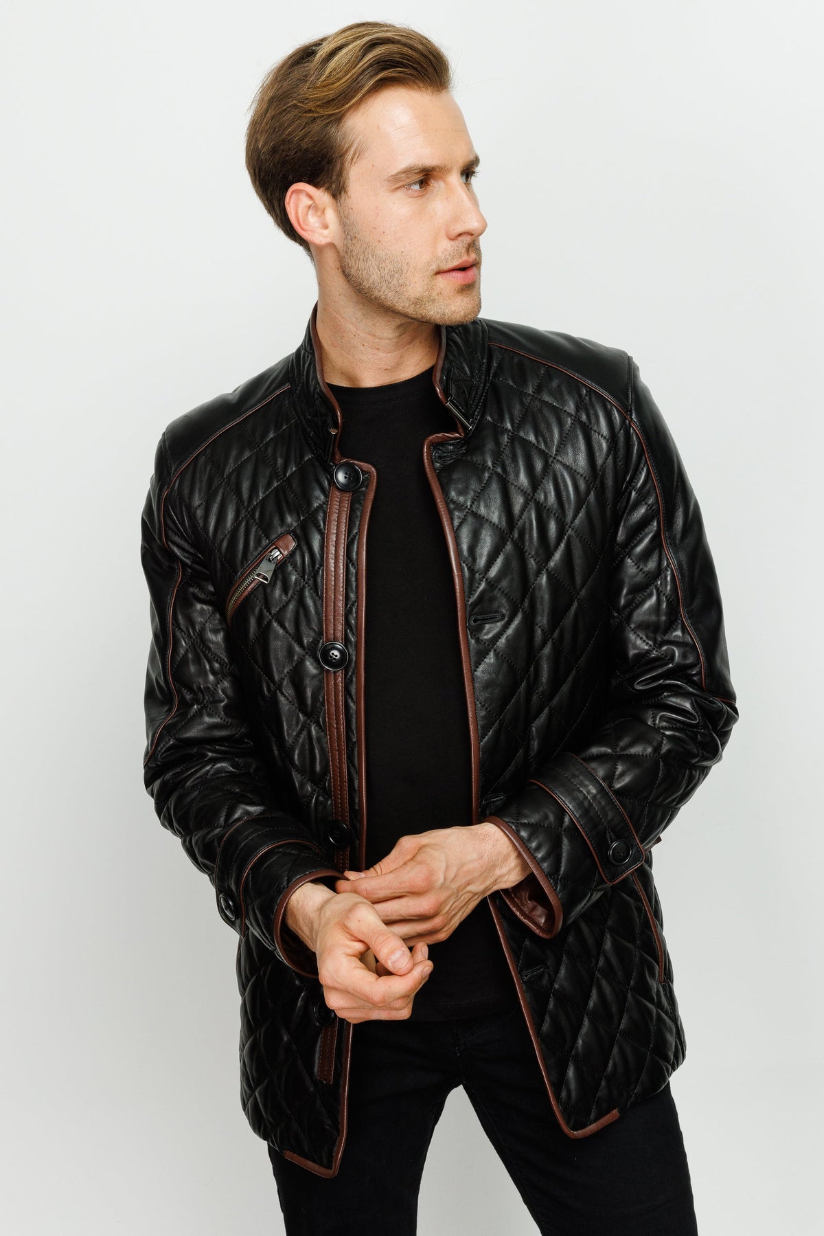 Vinci Leather The Martinez Black Leather Men Jacket – product view 8