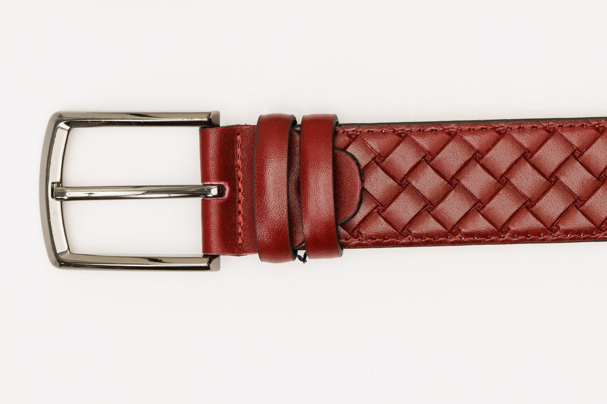 Vinci Leather The Turan Burgundy Woven Leather Belt – product view 6