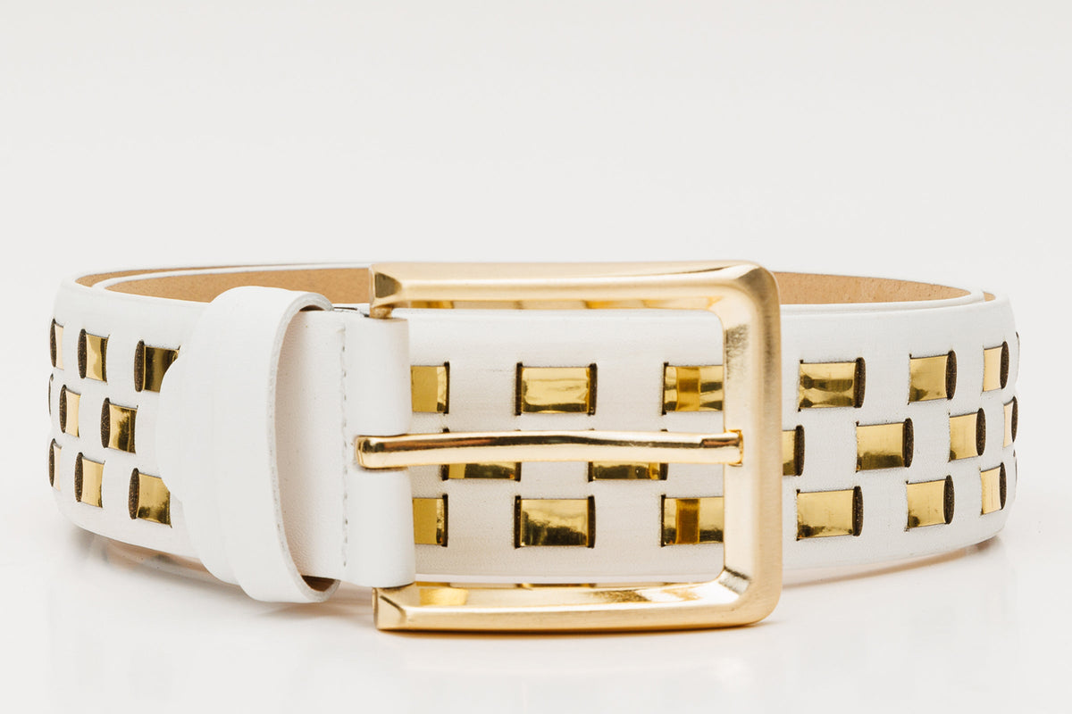 Vinci Leather The Mackenzie White & Gold Woven Leather Belt – product view 6