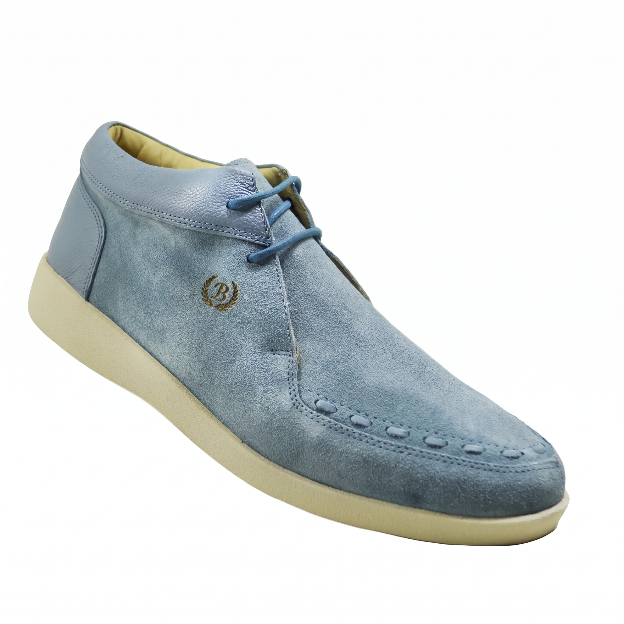 Johnny Famous Bally Style Soho Men's Powder Blue Leather and Suede High Tops