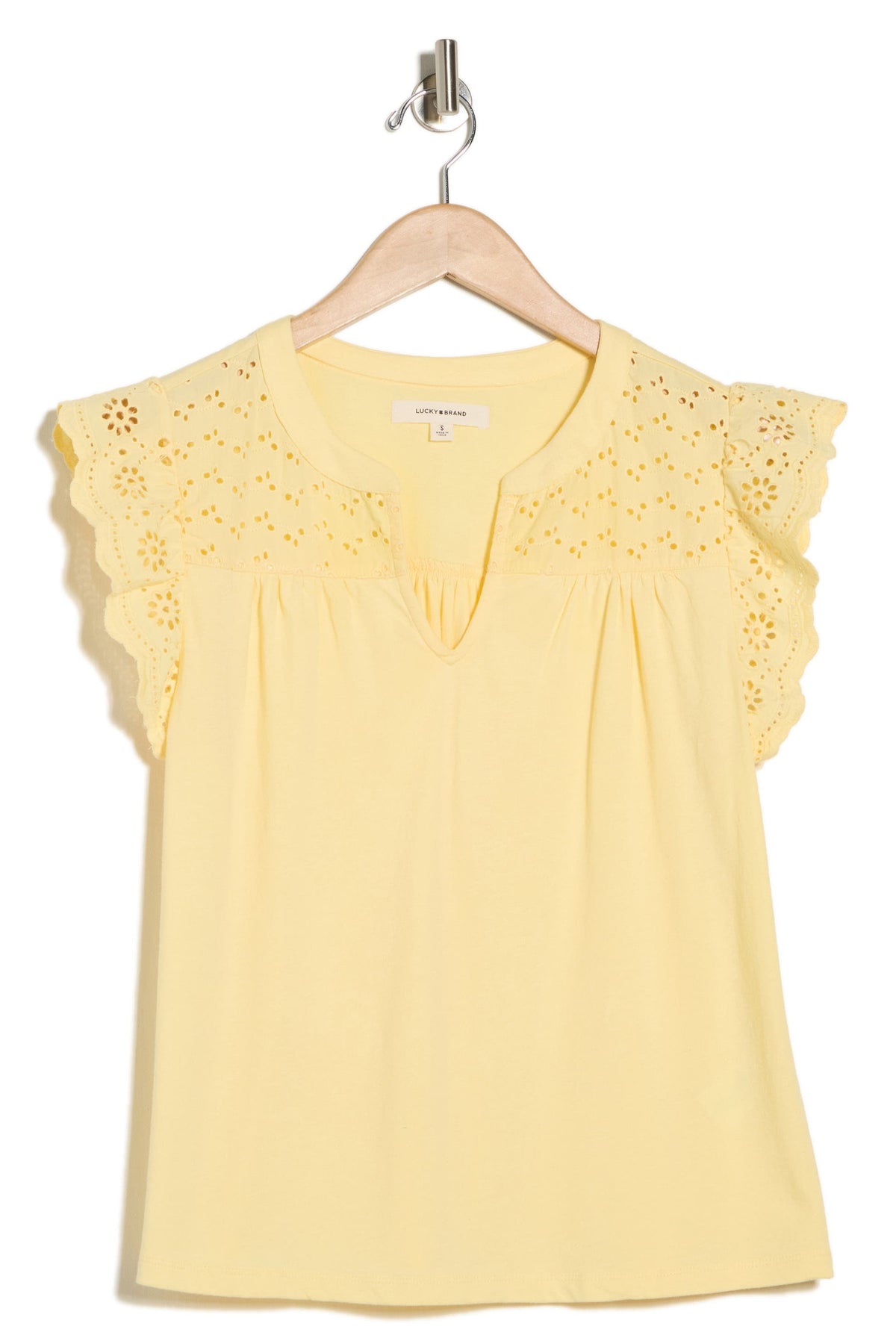 [159632-711] WOMENS LUCKY BRAND MIXED MEDIA SCHIFFLY TOP - SUNLIGHT – product view 3