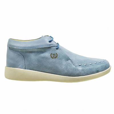 Johnny Famous Bally Style Soho Men's Powder Blue Leather and Suede High Tops