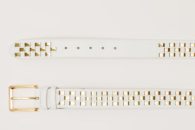 Vinci Leather The Mackenzie White & Gold Woven Leather Belt – product view 3