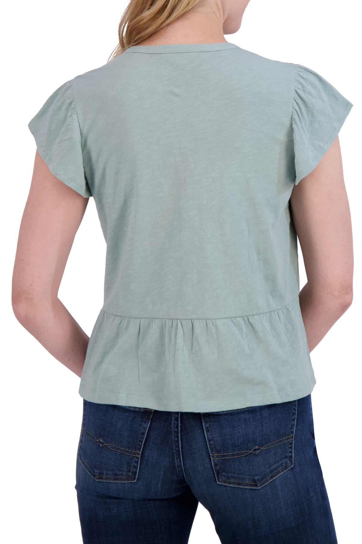[135618-329] WOMENS LUCKY BRAND OTT FLUTTER SLEEVE TOP - SAGE – product view 2
