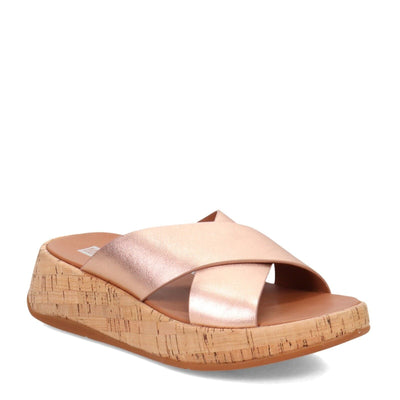 FitFlop F Mode Cross Cork Flatform Women's Sandals — Rose/Gold Leather