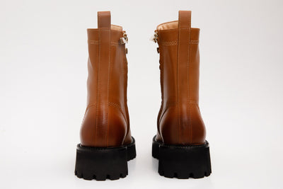 The Moreno Tan Leather Lace-Up Mid Calf Women Boot Final Sale!