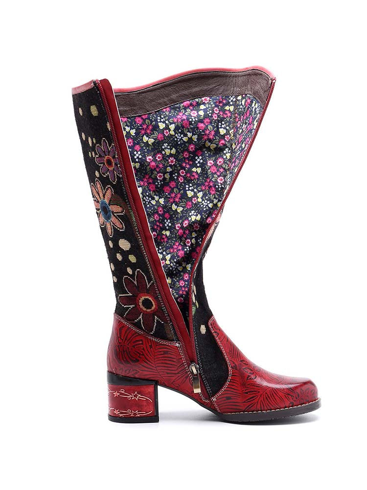 Bohemian Leather Block Heel Long Boots – product view 6
