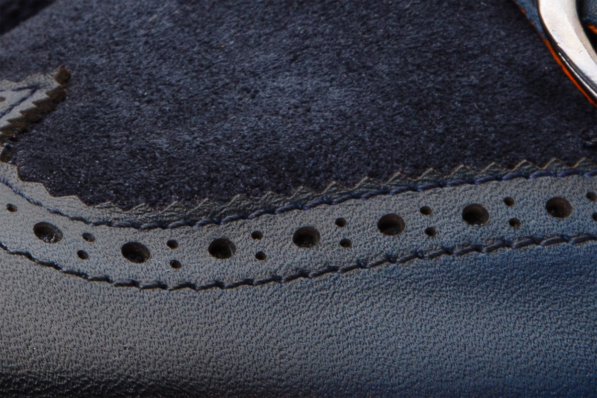 Vinci Leather The Albus Navy Blue Leather & Suede Double Strap Monk Brogue Men Boot – product view 3