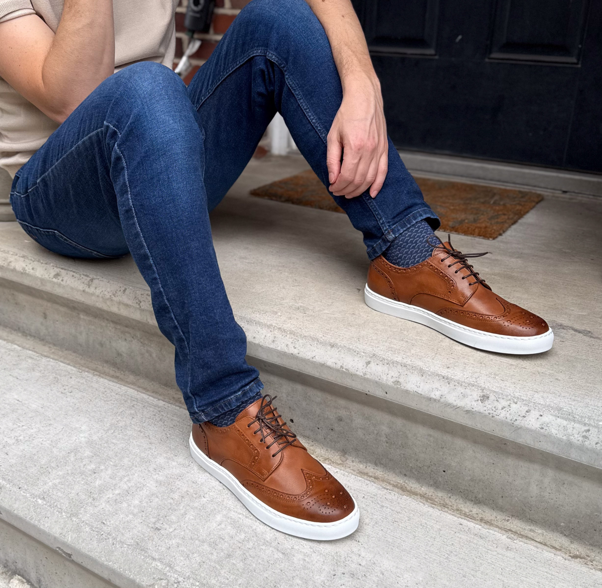 Men's Don Giovanni Wingtips - Cognac w/ White Sole – product view 8