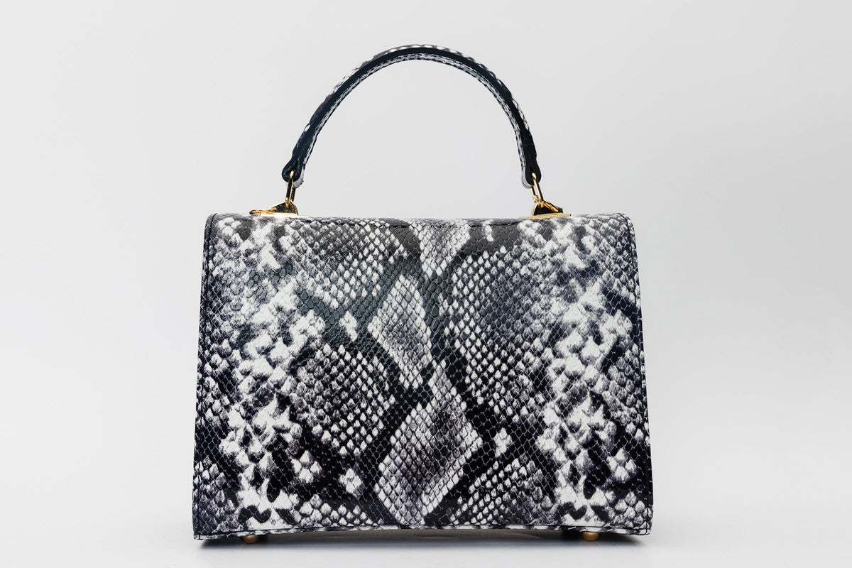 Vinci Leather The Venezia Black & White Leather Handbag – product view 4