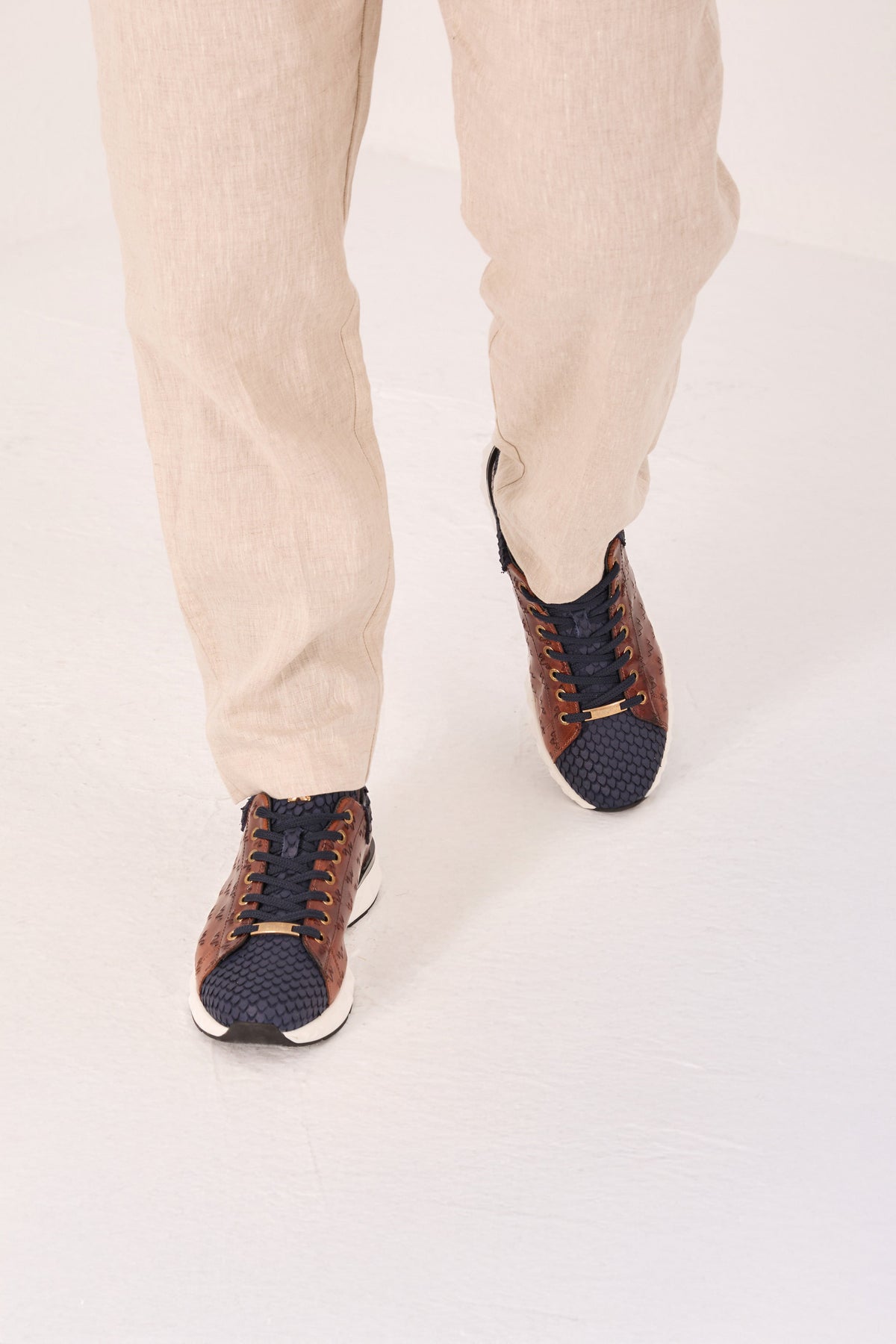 Vinci Leather The Caesars Navy & Tan Leather Men Sneaker – product view 10