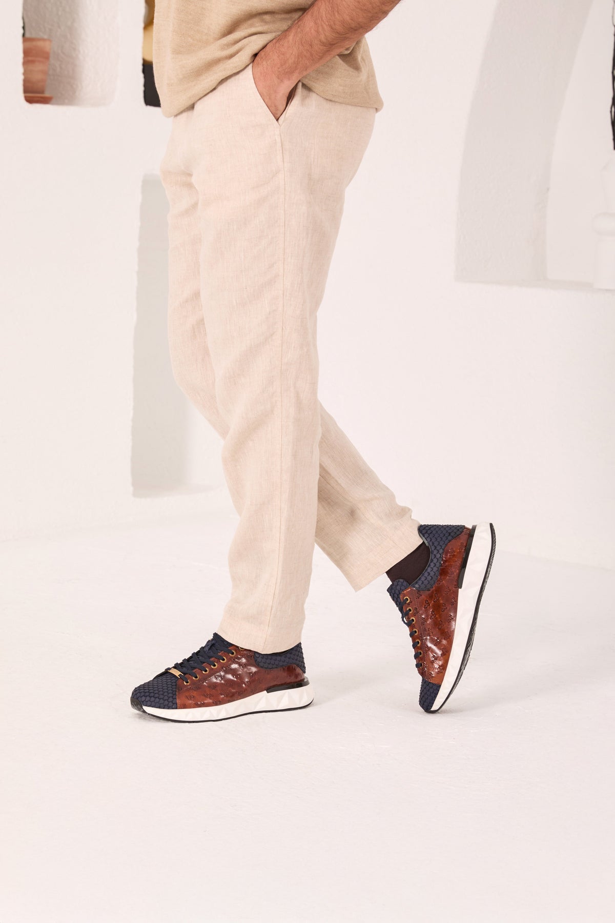 Vinci Leather The Caesars Navy & Tan Leather Men Sneaker – product view 11