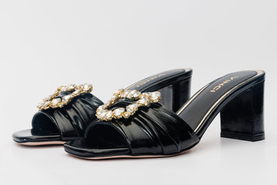 The Micro Black Leather Women Sandal