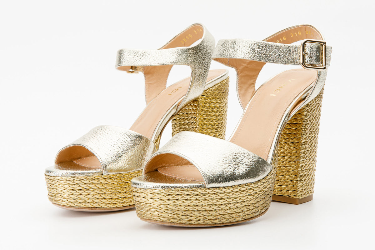 Vinci Leather The Tampico Platform Heel Gold Leather Women Sandal – product view 2