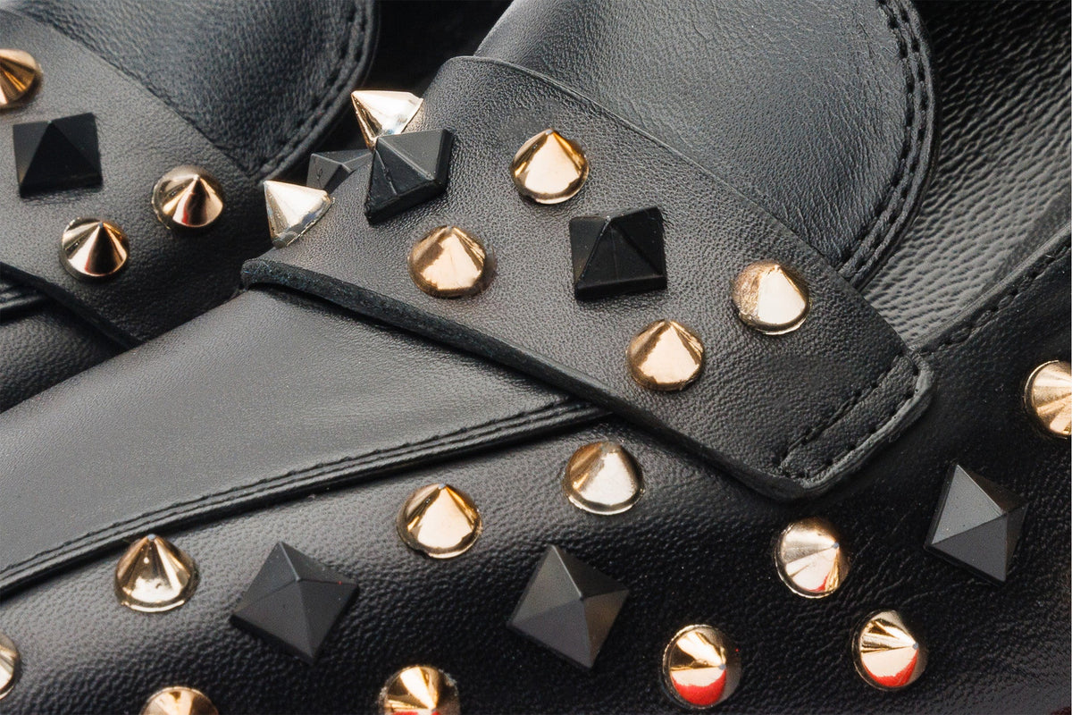Vinci Leather The Infanta Black Spike Leather Block Heel Pump Women Shoe – product view 4