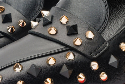 Vinci Leather The Infanta Black Spike Leather Block Heel Pump Women Shoe – product view 4