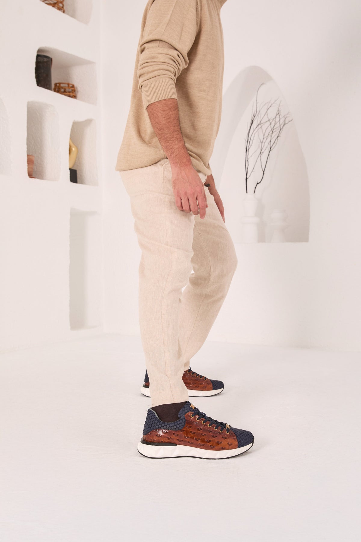 Vinci Leather The Caesars Navy & Tan Leather Men Sneaker – product view 13
