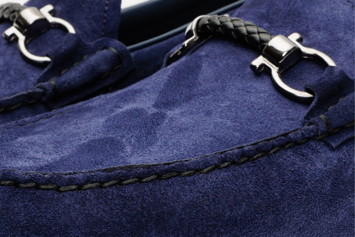 The Bari Navy Blue Suede Leather Bit Drive Loafer Men Shoe